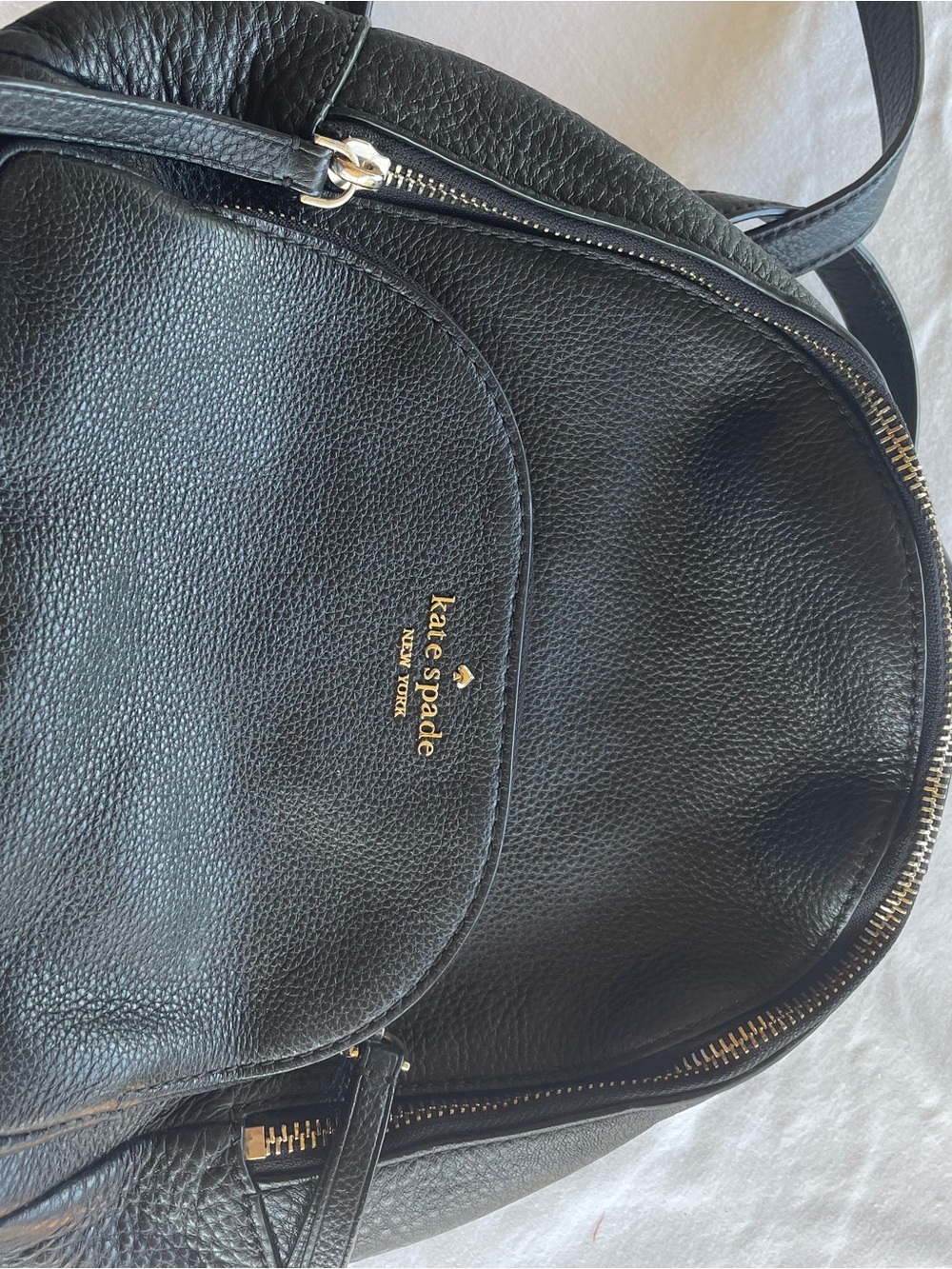 Kate Spade Black Pebbled Leather Mini Backpack Gold Zip Bag Purse